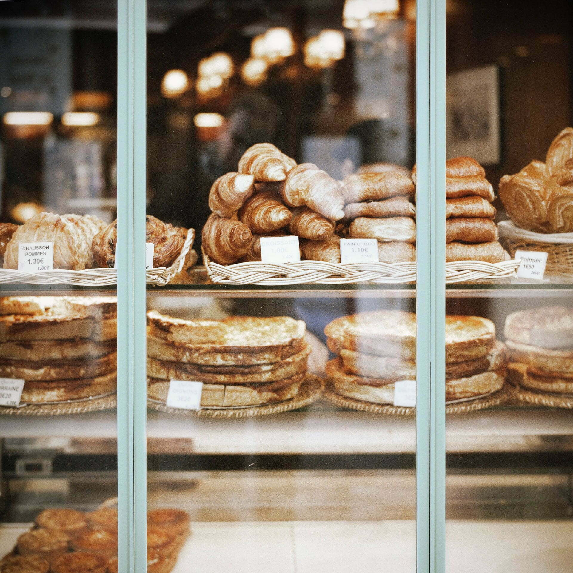 a display case with food