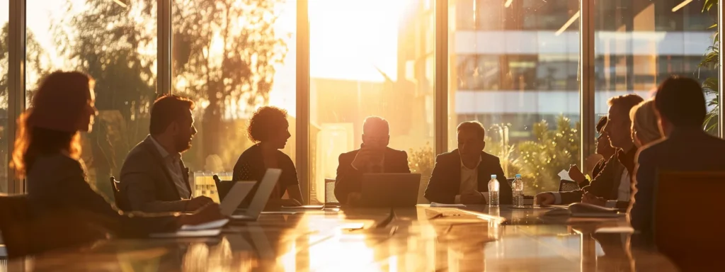business professionals engaged in a heated discussion around a conference table, analyzing the total cost of ownership and scalability of ba insight and glean.