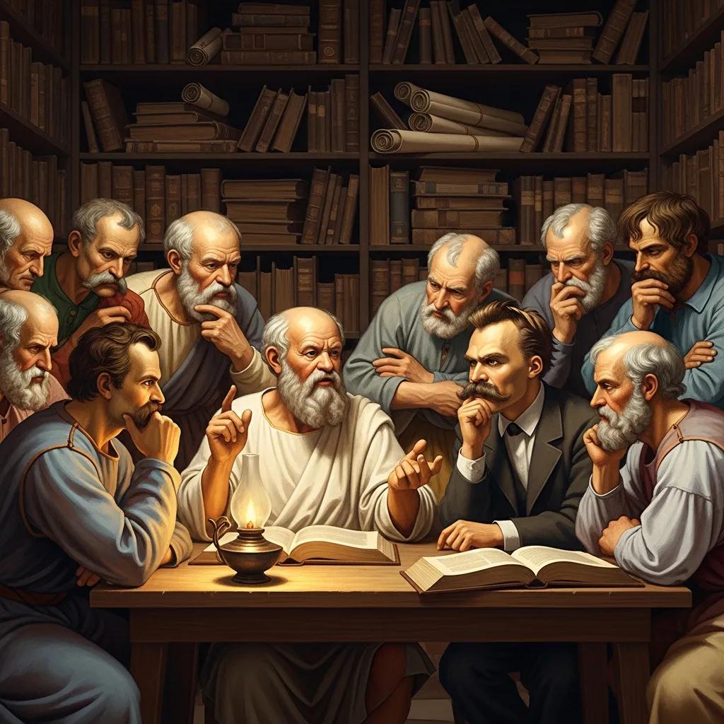 Historical philosophers discussing the foundations of personal development and success