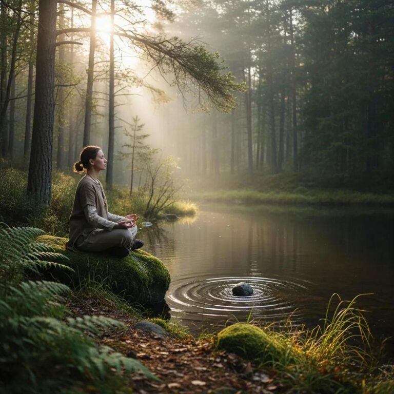 Person meditating in nature, representing the Philosophy of No Glory and personal development